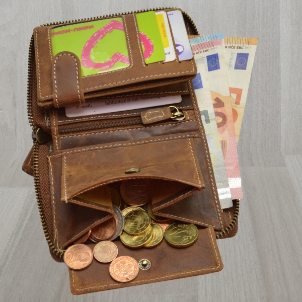Echt Leder Herren Portemonnaie Vintage Design mit rundum Reißverschluss Geldbörse